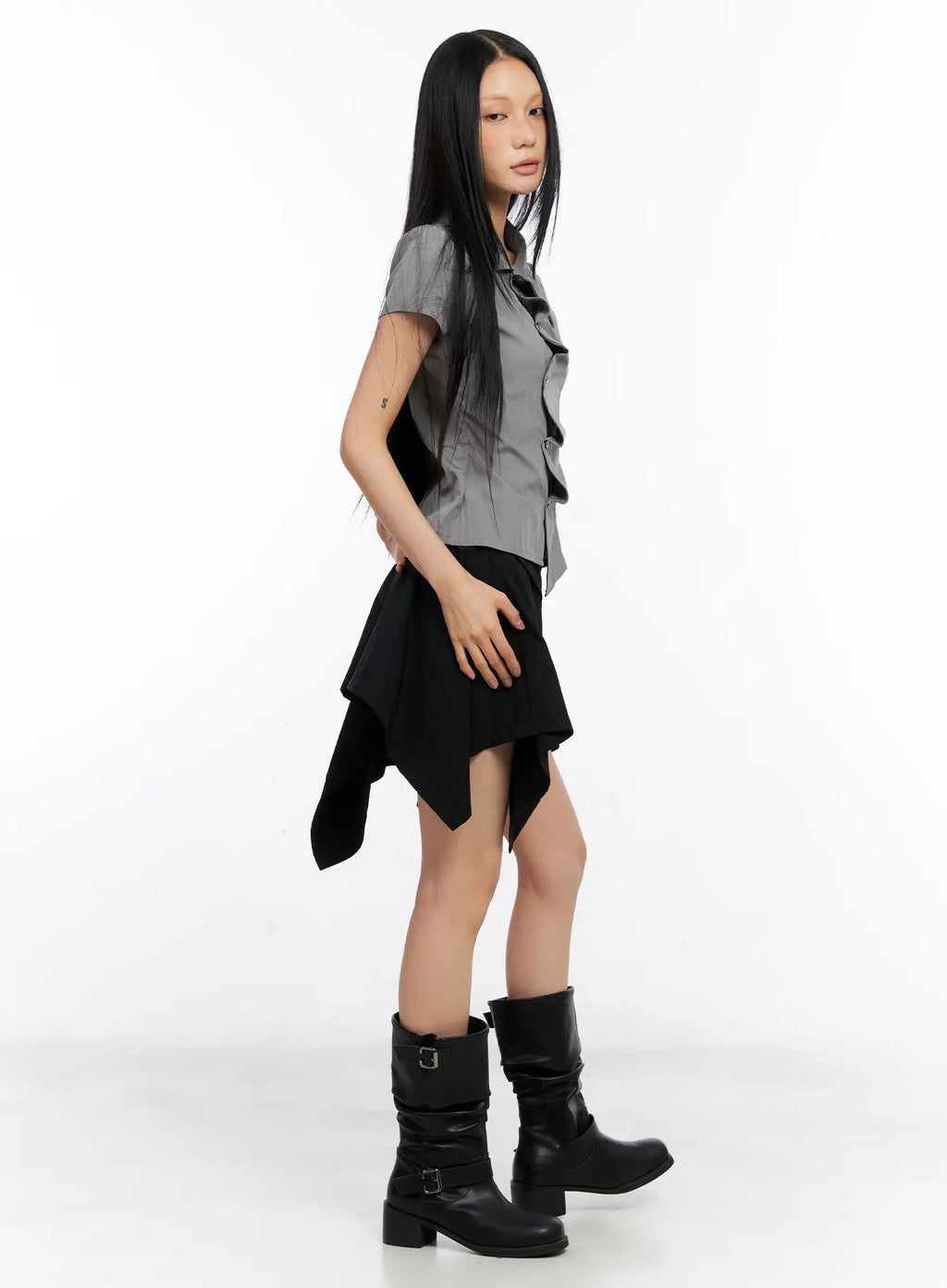 Asymmetric Frill Button Skirt CL530